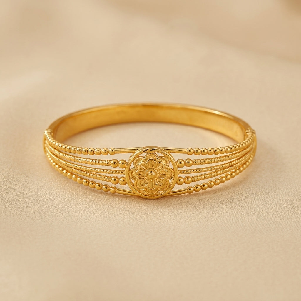 Gold-Plated Floral Medallion Bangle
