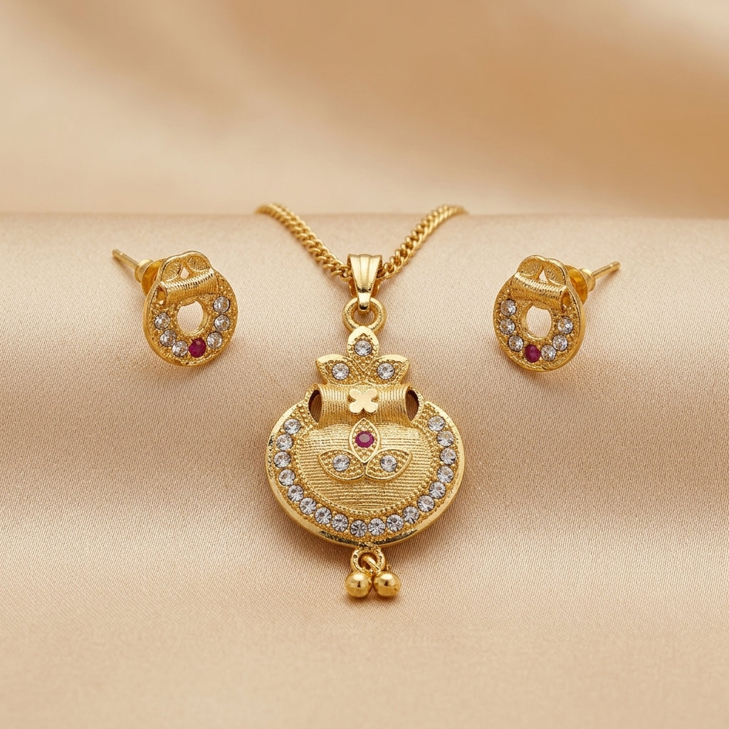 Gold-Plated Crystal & Red Accent Pendant Set