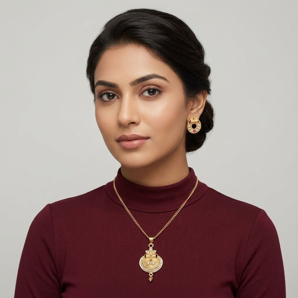 Gold-Plated Crystal & Red Accent Pendant Set