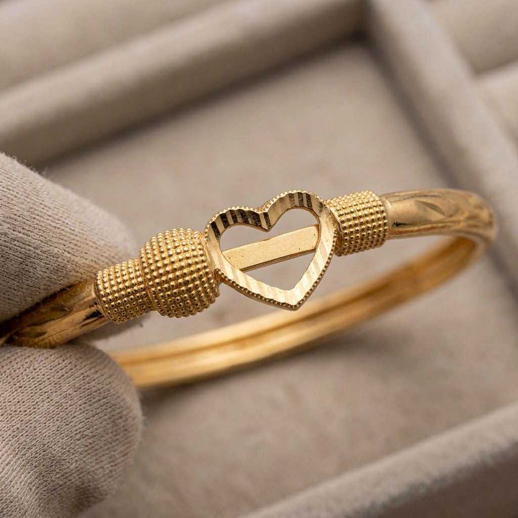 Gold-Plated Textured Open Heart Bangle