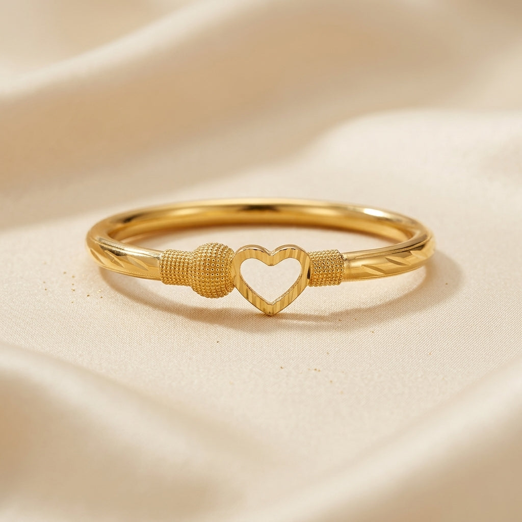 Gold-Plated Textured Open Heart Bangle