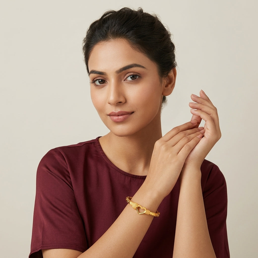 Gold-Plated Textured Open Heart Bangle
