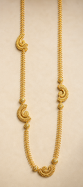 24K Gold Plated Paisley Crest & Textured Bead Long Necklace