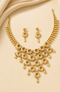 24K Gold Plated Copper Based Cascading Circular Medallion Statement Necklace Set