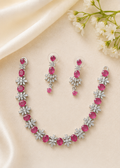Radiant Rani Pink & Crystal Floral Starburst American Diamond Necklace Set