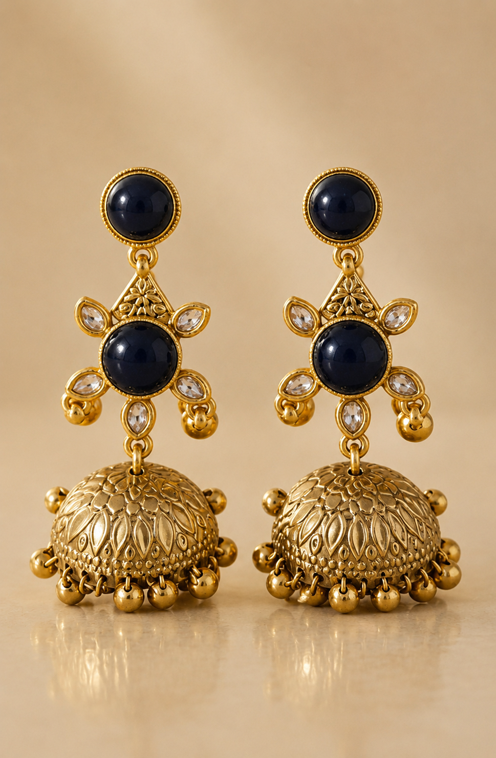 Matte Golden Ruby stone Jhumka Earrings