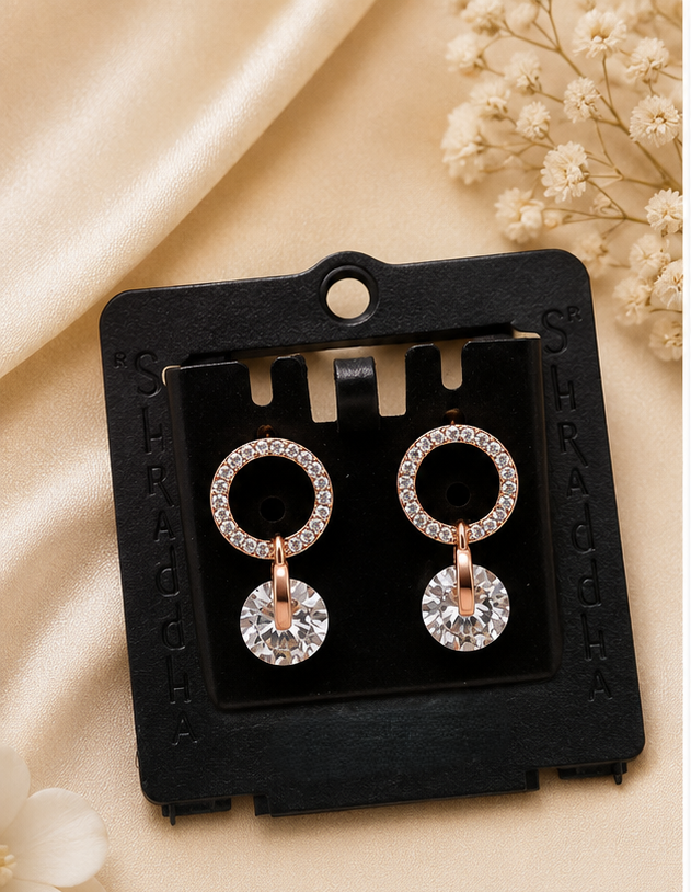 Radiant Rose Gold-Tone Crystal Halo & Solitaire Drop Earrings