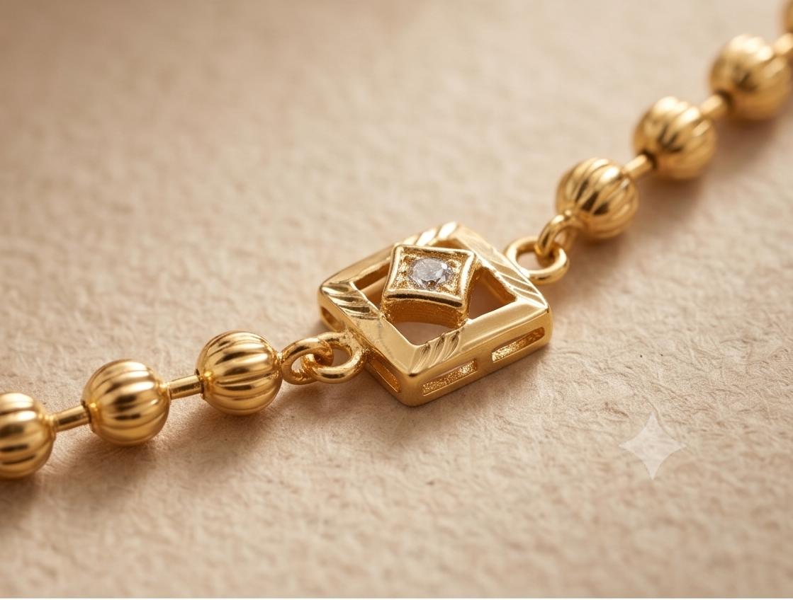 Gold-Plated Beaded Charm Bracelet with Geometric Motif