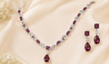 Regal Magenta Teardrop & American Diamond Halo Necklace Set