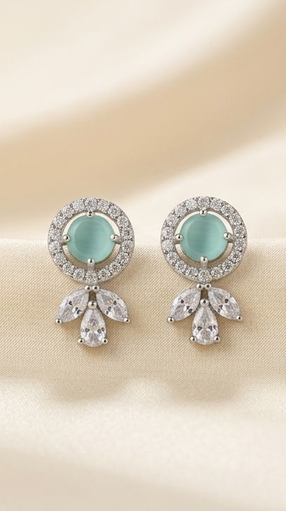 Mint Bloom Marquise Cluster American Diamond Stud Earrings