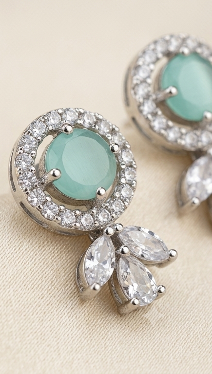 Mint Bloom Marquise Cluster American Diamond Stud Earrings
