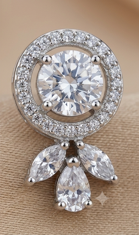 Celestial Dewdrop Solitaire & Marquise Cluster American Diamond Studs
