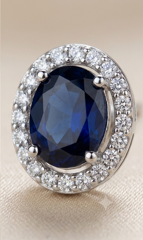 Royal Sapphire Oval Halo American Diamond Stud Earrings