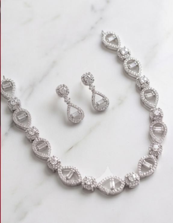 American Diamond Tear-Drop Necklace & Earring Set