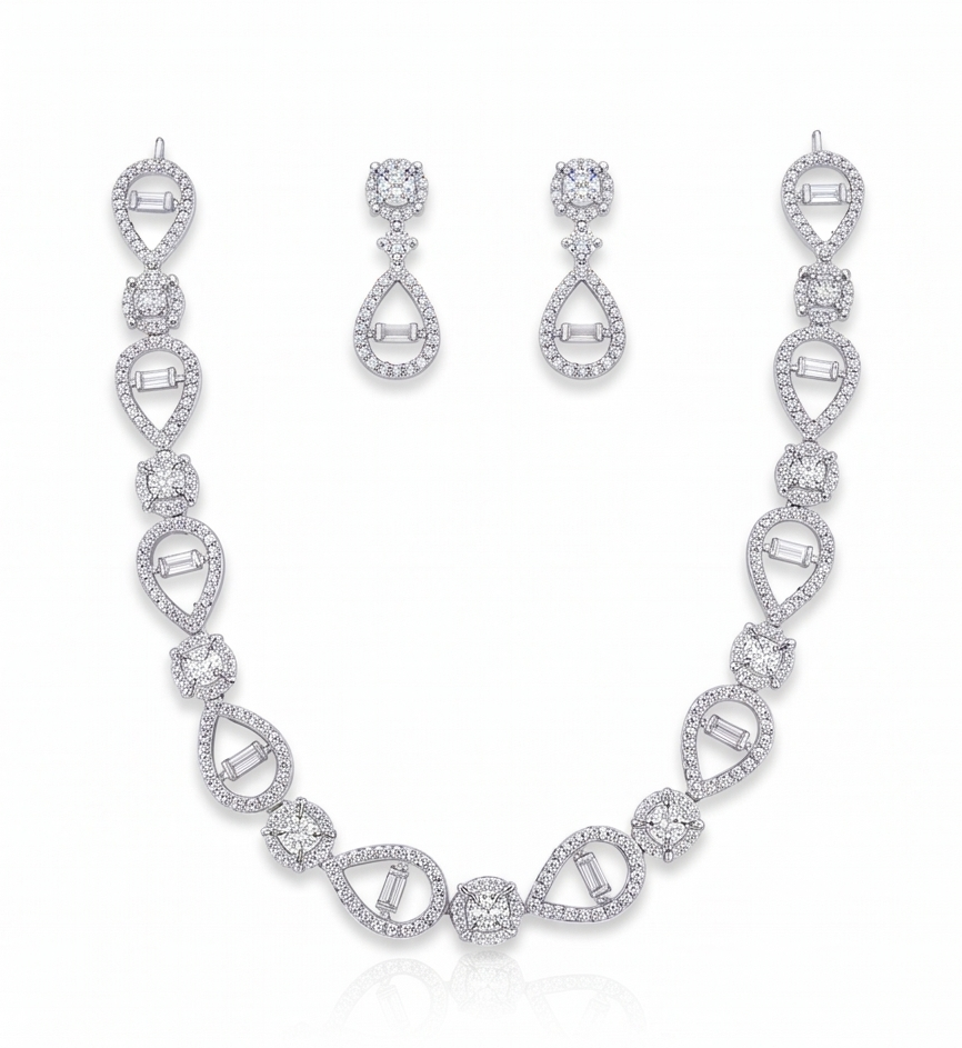 American Diamond Tear-Drop Necklace & Earring Set