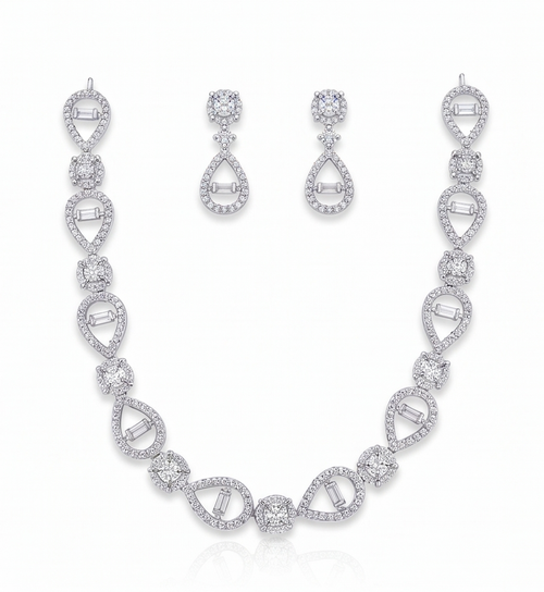 American Diamond Tear-Drop Necklace & Earring Set