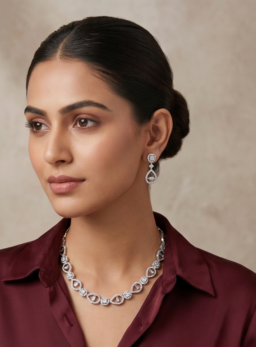 American Diamond Tear-Drop Necklace & Earring Set