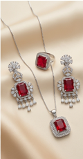 Scarlet Empress Ruby Red American Diamond Pendant Set (with Ring & Earrings)