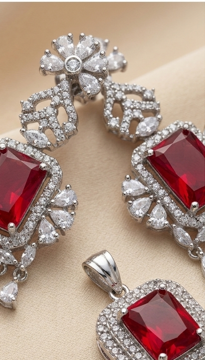 Scarlet Empress Ruby Red American Diamond Pendant Set (with Ring & Earrings)