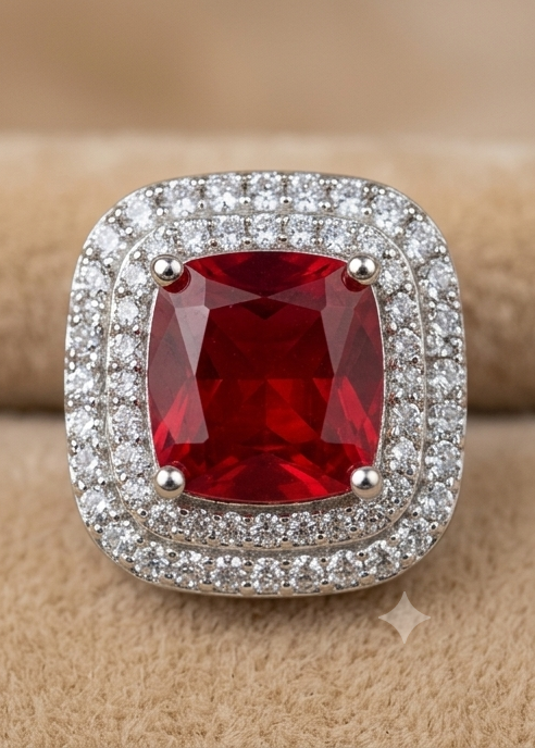 Crimson Radiance Ruby Red Double Halo American Diamond Studs