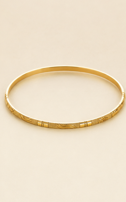 Timeless Gold-Plated Etched Wave & Stipple Bangle - set of 4 - Size 24