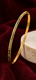 Timeless Gold-Plated Etched Wave & Stipple Bangle - set of 4 - Size 24