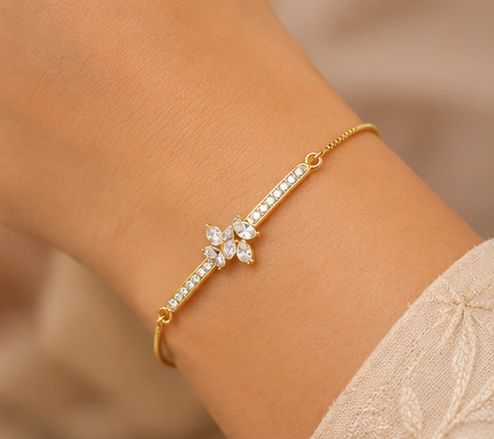 Luminous Gold-Plated Marquise Floral Bar Bracelet