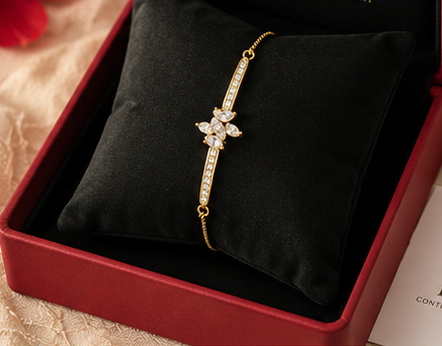 Luminous Gold-Plated Marquise Floral Bar Bracelet