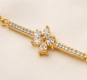 Luminous Gold-Plated Marquise Floral Bar Bracelet