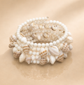 Multi-Layered White Bead & Mixed Natural Shell Spiral Wrap Bracelet