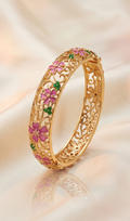 Gulmohar Meadow Bangle – Anti-Tarnish Gold Floral Filigree Bracelet