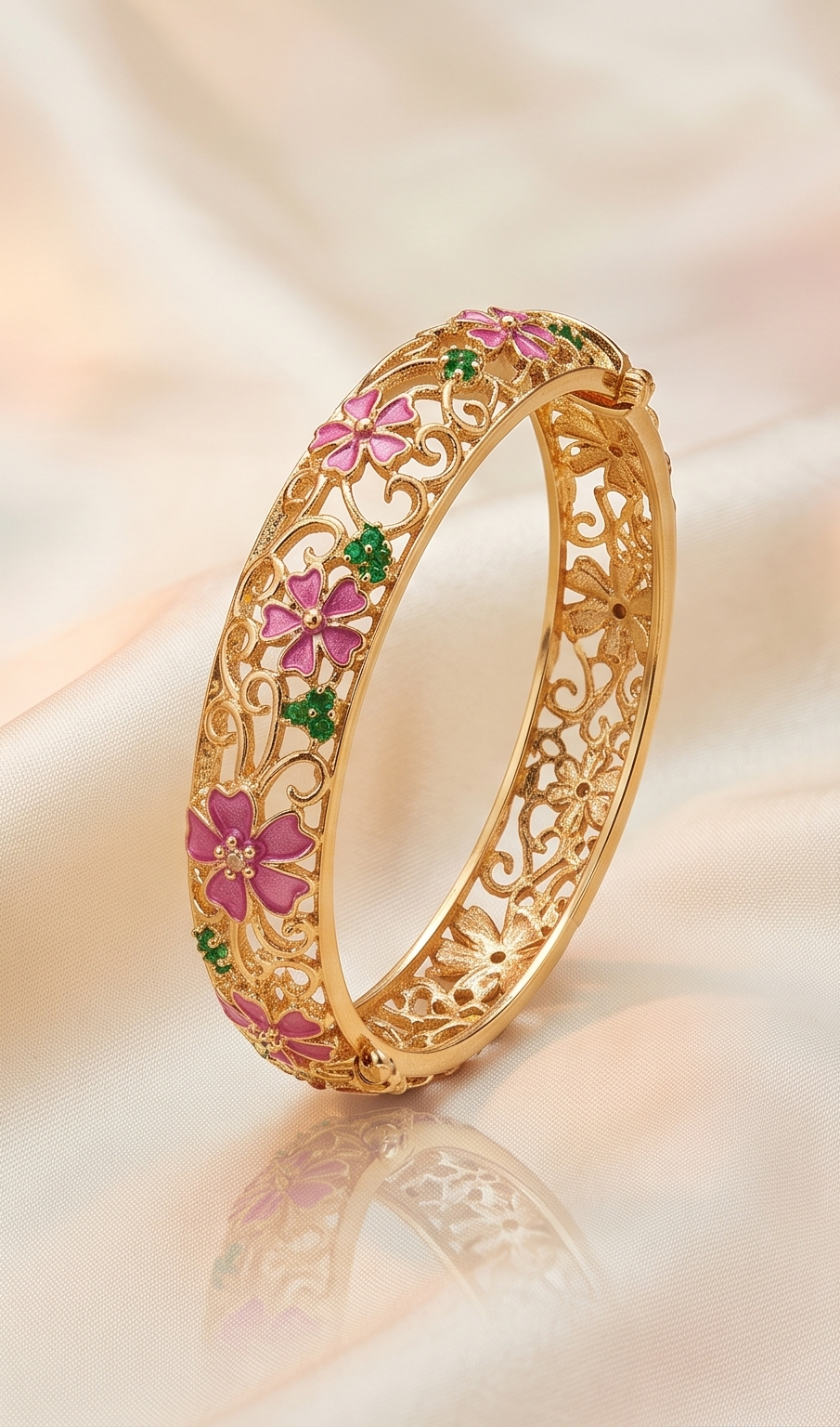Gulmohar Meadow Bangle – Anti-Tarnish Gold Floral Filigree Bracelet