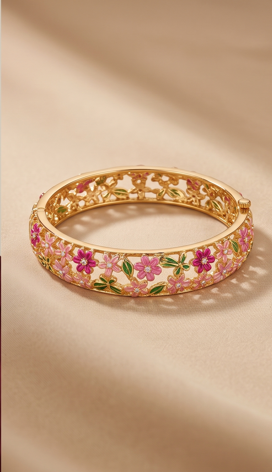 Gulmohar Meadow Bangle – Anti-Tarnish Gold Floral Filigree Bracelet