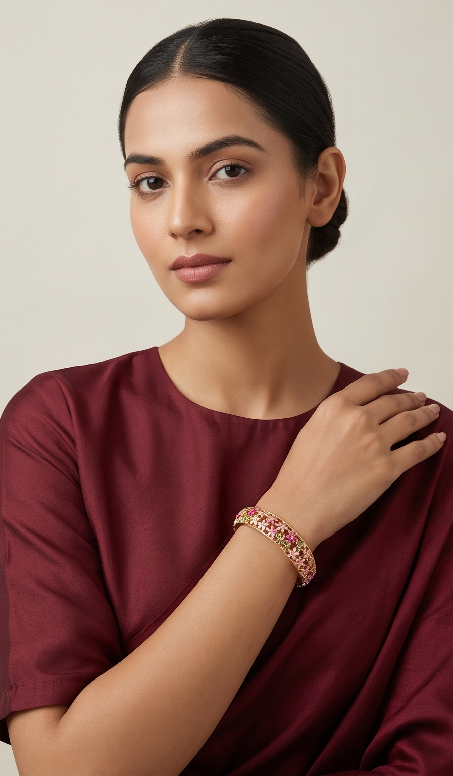 Gulmohar Meadow Bangle – Anti-Tarnish Gold Floral Filigree Bracelet