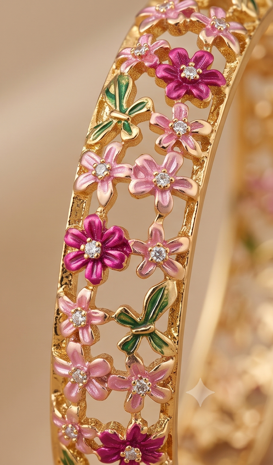 Gulmohar Meadow Bangle – Anti-Tarnish Gold Floral Filigree Bracelet