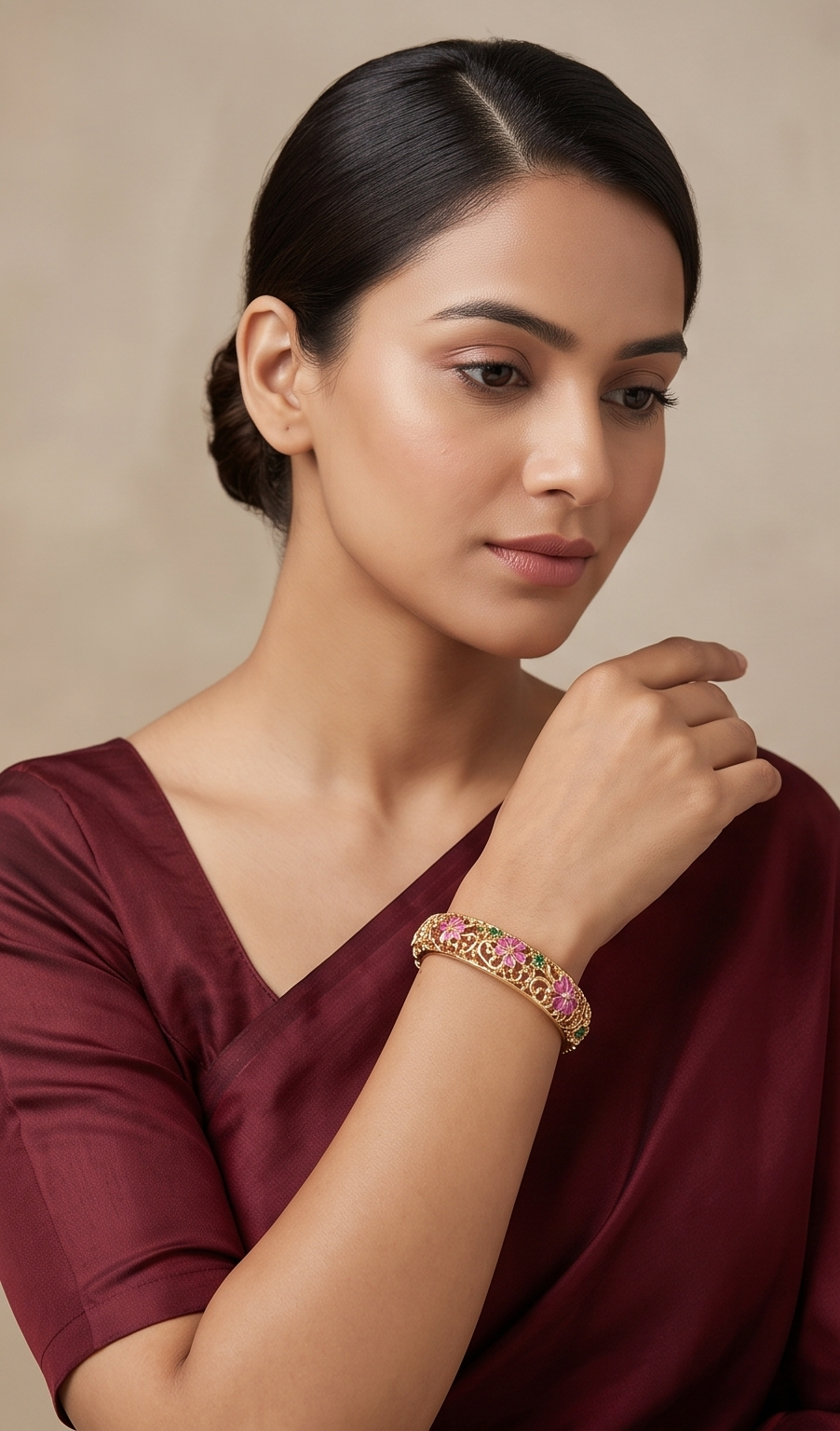 Gulmohar Meadow Bangle – Anti-Tarnish Gold Floral Filigree Bracelet