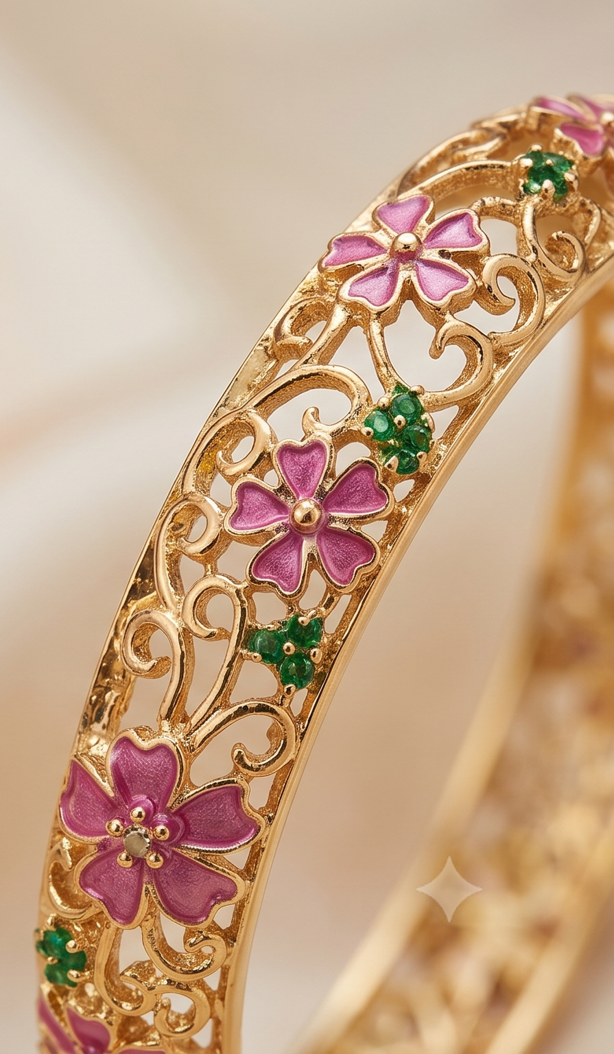 Gulmohar Meadow Bangle – Anti-Tarnish Gold Floral Filigree Bracelet