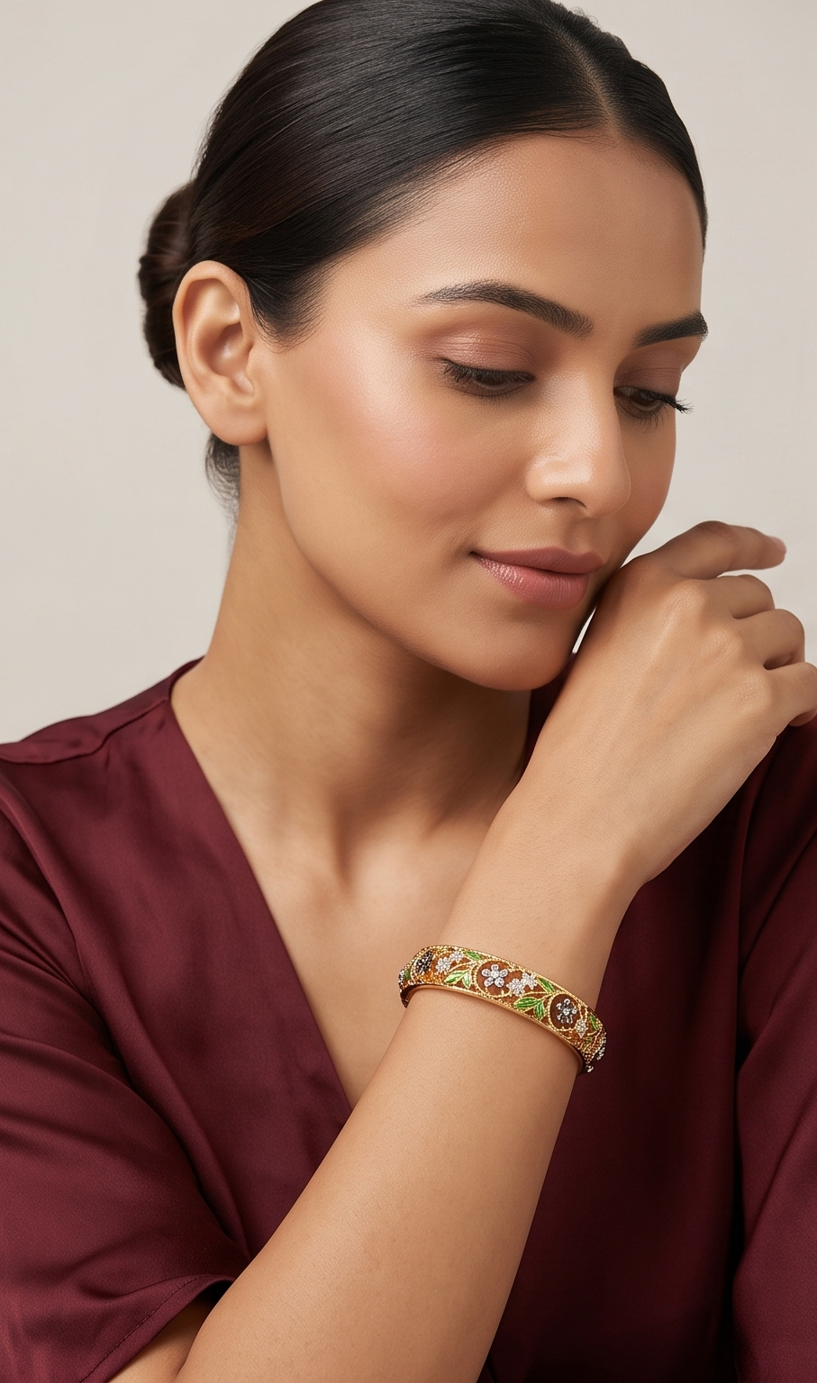 Gulmohar Meadow Bangle – Anti-Tarnish Gold Floral Filigree Bracelet