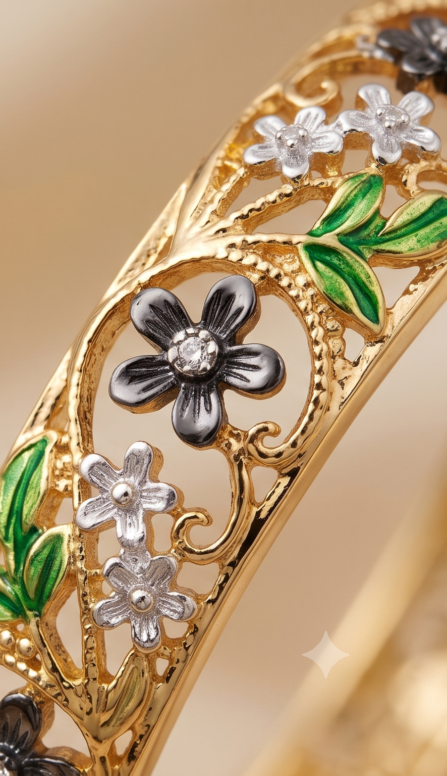 Gulmohar Meadow Bangle – Anti-Tarnish Gold Floral Filigree Bracelet