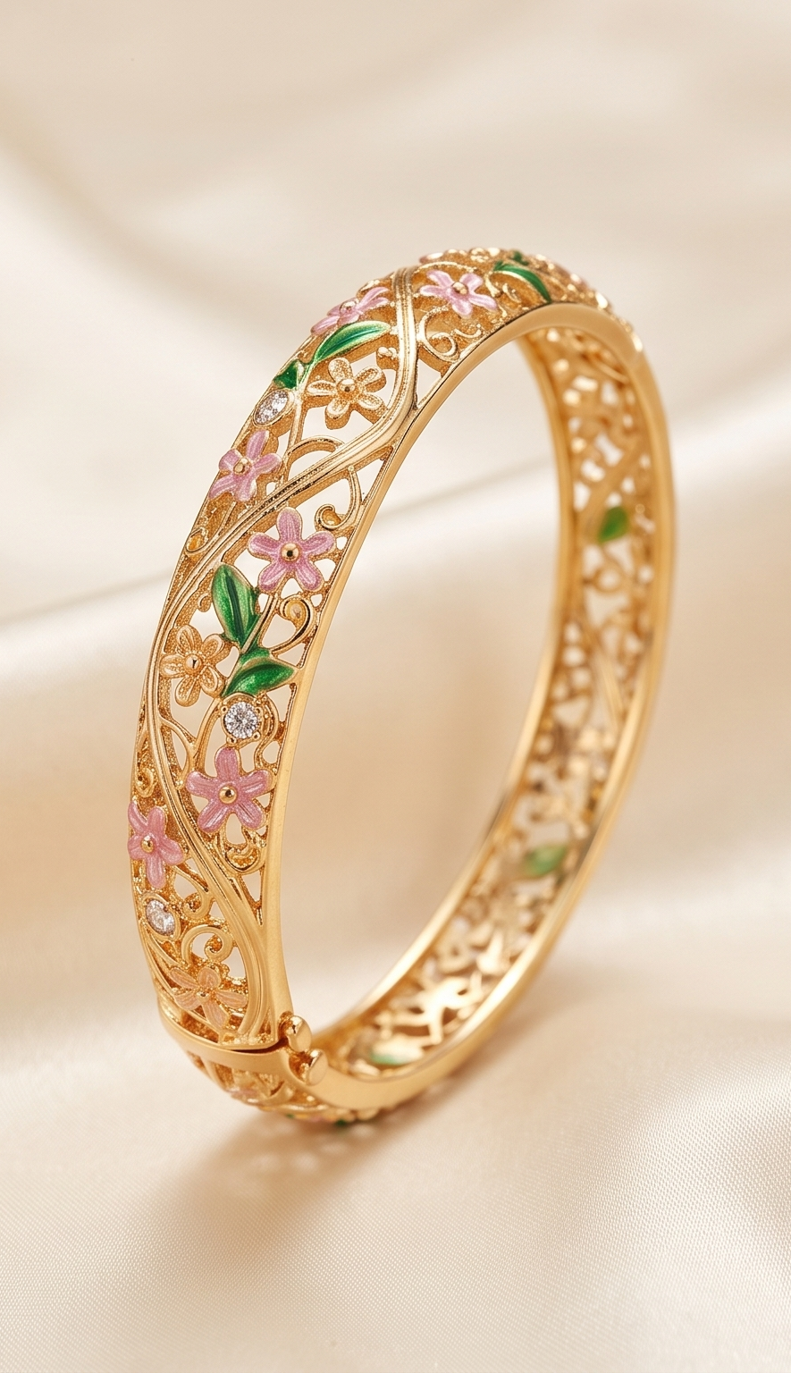 Gulmohar Meadow Bangle – Anti-Tarnish Gold Floral Filigree Bracelet