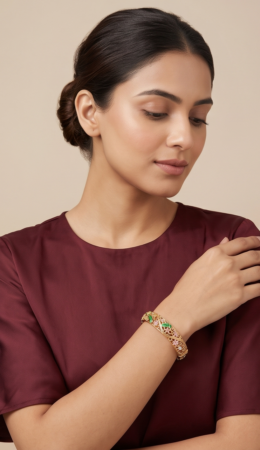Gulmohar Meadow Bangle – Anti-Tarnish Gold Floral Filigree Bracelet