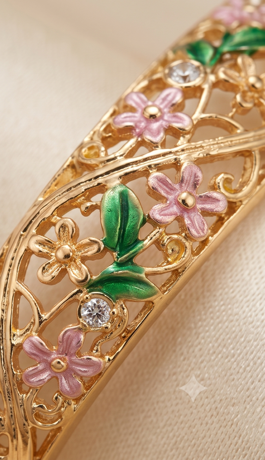 Gulmohar Meadow Bangle – Anti-Tarnish Gold Floral Filigree Bracelet
