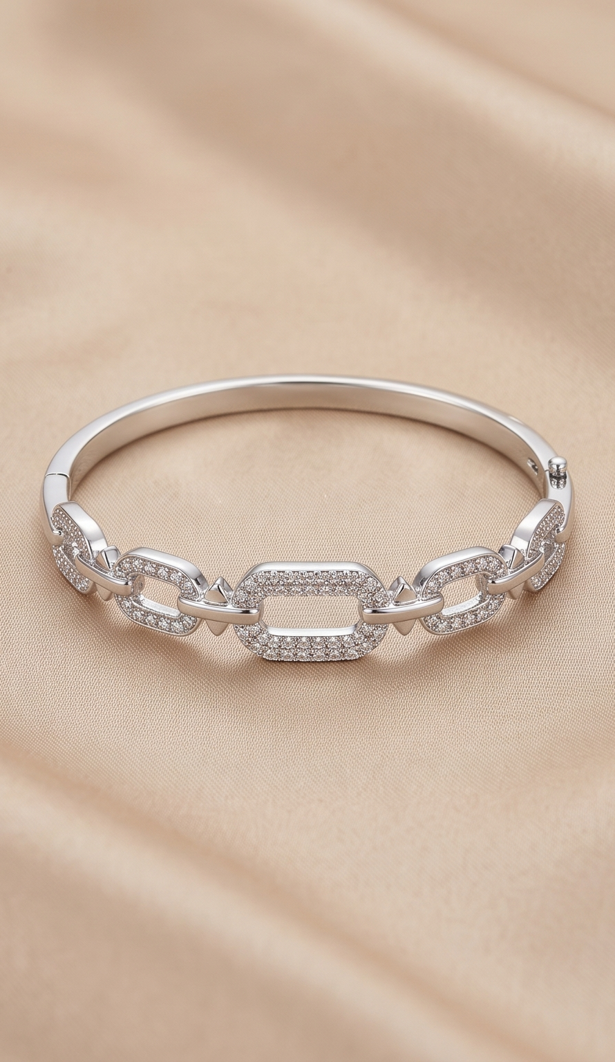 The Link & Lock Pavé Bangle – Anti-Tarnish Silver Chain Link Bracelet