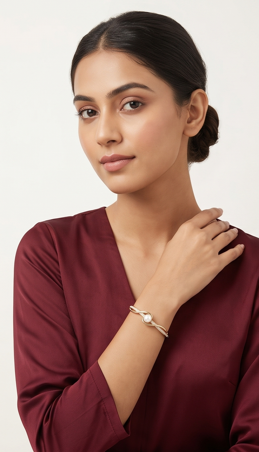 The Infinity Pearl Wave Bangle – Anti-Tarnish Gold Pearl & Pavé Bracelet
