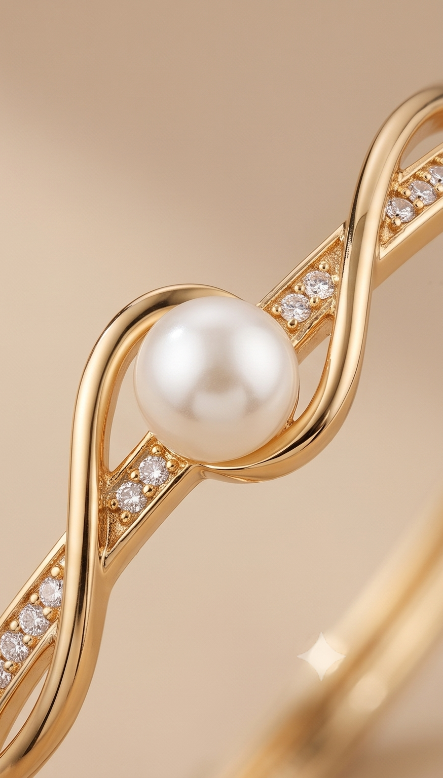 The Infinity Pearl Wave Bangle – Anti-Tarnish Gold Pearl & Pavé Bracelet