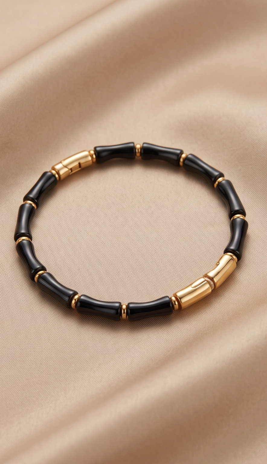 The Zen Bamboo Onyx Bracelet – Anti-Tarnish Gold & Black Bamboo-Joint Beaded Bracelet