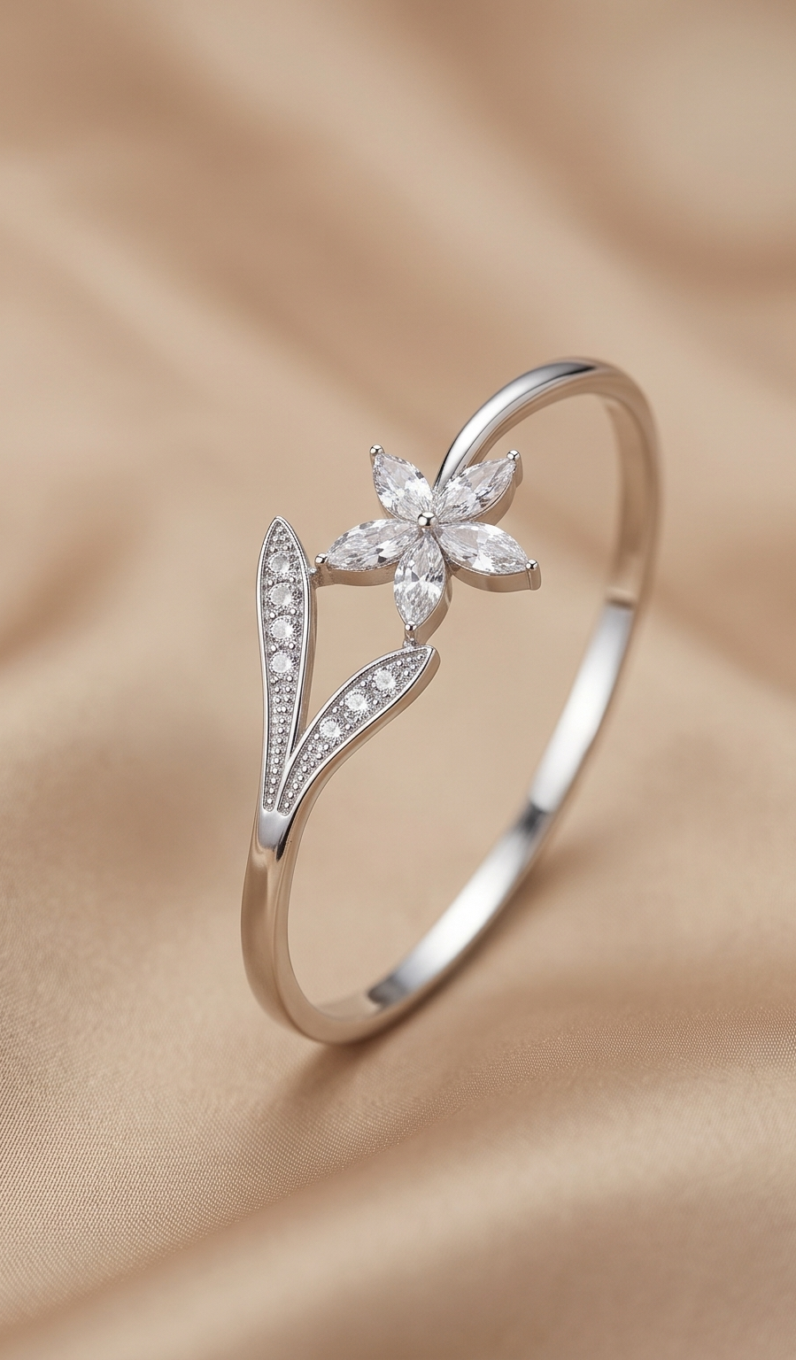 The Meadow Bloom Bangle – Anti-Tarnish Silver Crystal Floral Bracelet