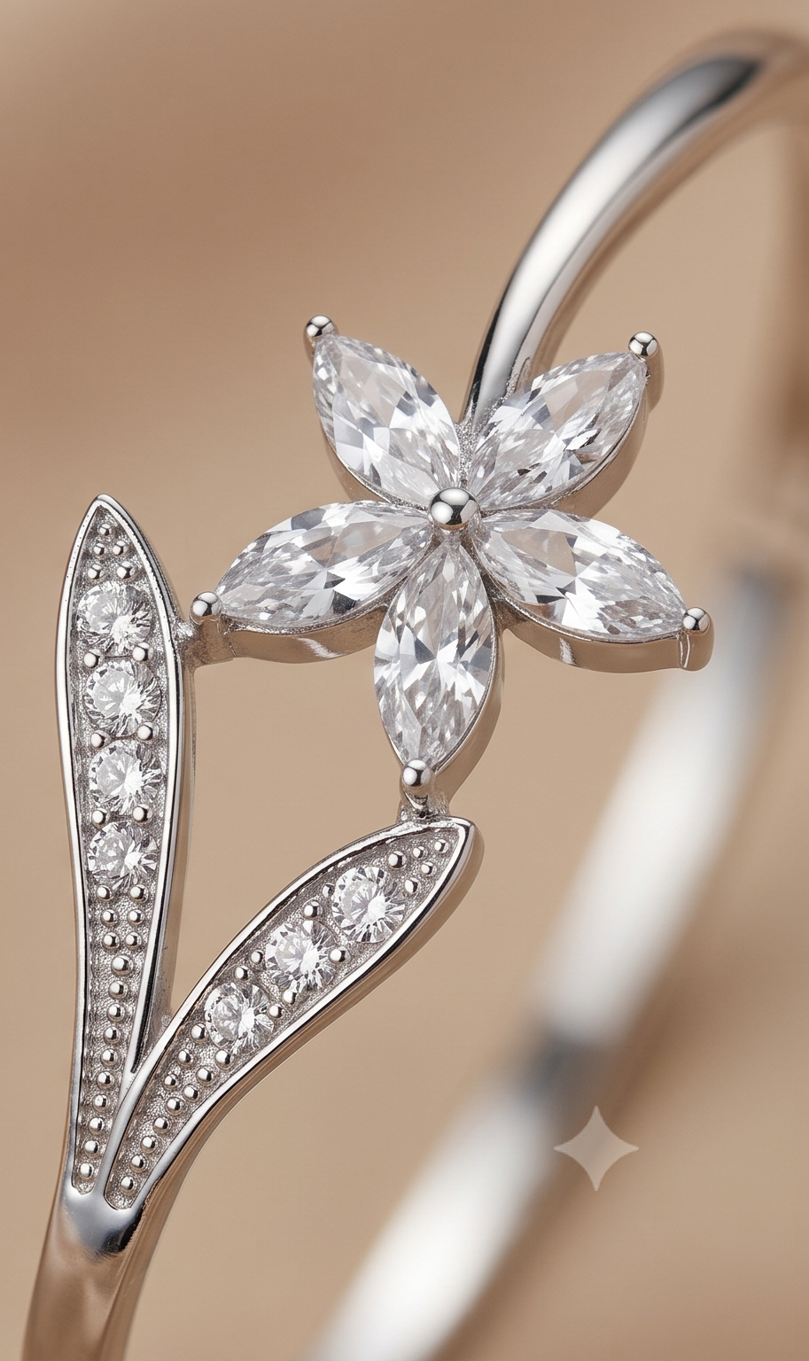 The Meadow Bloom Bangle – Anti-Tarnish Silver Crystal Floral Bracelet