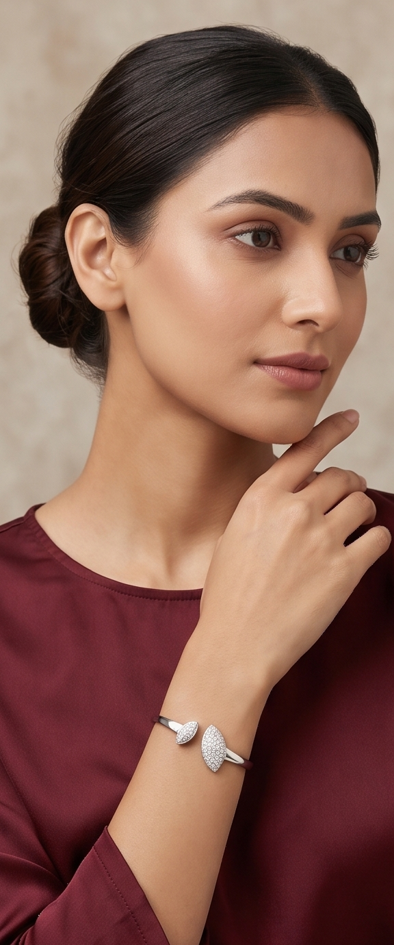 The Dual Marquise Pavé Cuff – Anti-Tarnish Silver Bypass Bangle