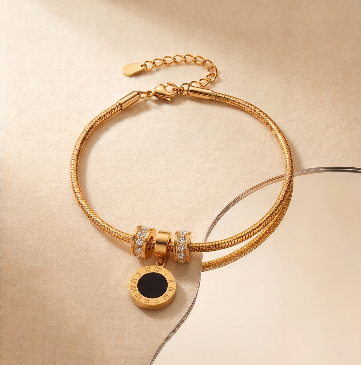 The Roman Numeral Medallion Bracelet – Anti-Tarnish Gold Snake Chain Charm Bracelet